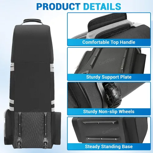 Vista 7 de Bolsa de viaje de golf con ruedas, tela Oxford resistente 900D, funda de viaje de golf para aerolíneas, adecuada para bolsas de golf estándar