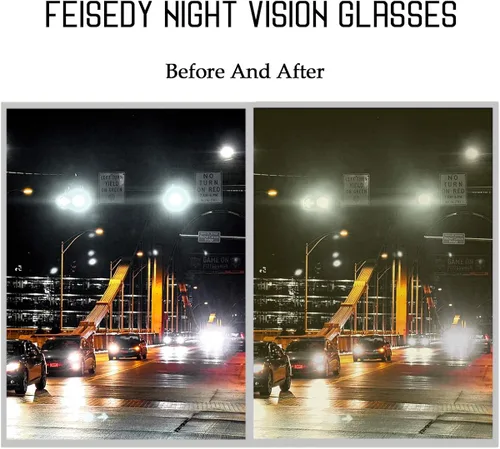Vista 8 de FEISEDY Gafas de noche clásicas para mujer, antirreflejos, envolventes, amarillas, B2548