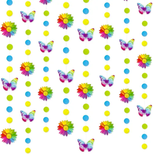 Vista 10 de Decoraciones de fiesta de arco iris, nube 3D, círculo, puntos, estrella, luna, rayo, guirnalda colorida para cumpleaños, baby shower, boda