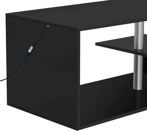 Vista 5 de HOMMPA Mesas de centro LED para sala de estar, moderna mesa de centro negra con forma de S de 3 niveles, estante de almacenamiento abierto, mesa