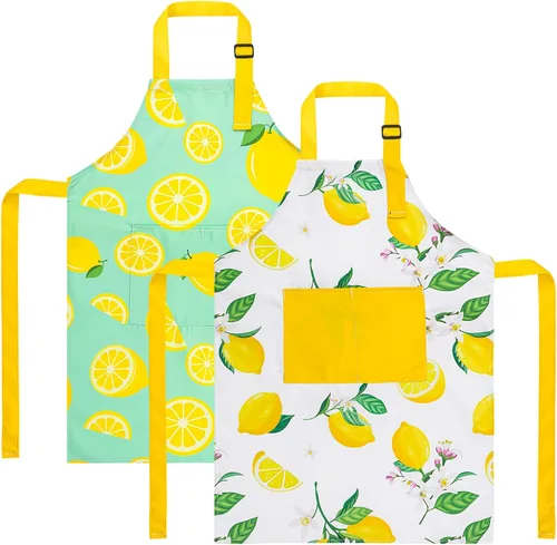 Vista 17 de Paquete de 2 delantales para niños, bonitos delantales de cocina, delantal de arte impermeable con bolsillos, delantal ajustable para pintores