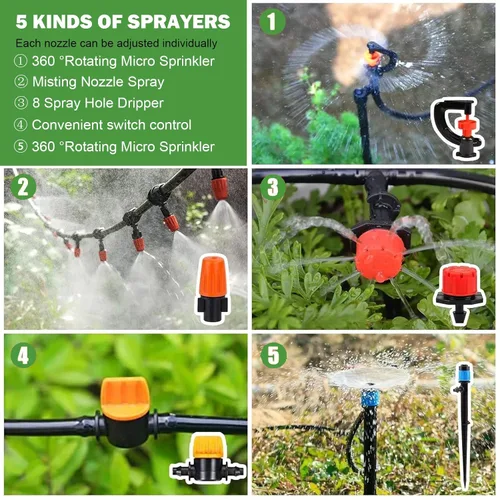 Vista 3 de Kit de sistema de riego por goteo para jardín: 299CPS Kits de riego por goteo automático Sistema de riego de plantas de invernadero con 5 tipos