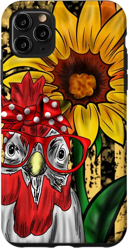 Vista 13 de iPhone 16 doméstico pollo vidrio bandera americana girasol retro divertido caso