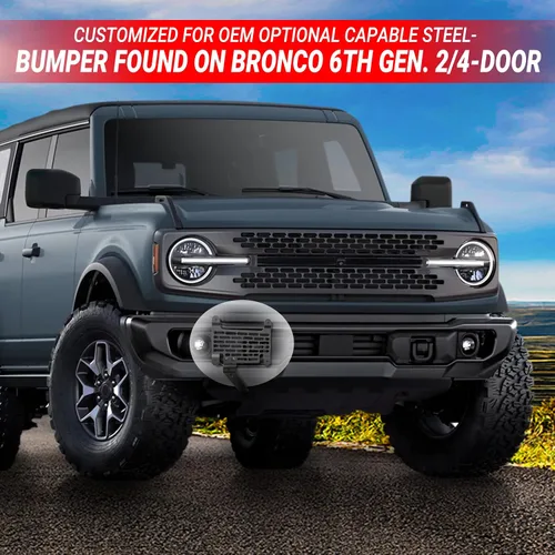 Vista 3 de 2021-2024 Bronco Portamatrículas, Montaje de Marco Frontal para Parachoques de Acero Capaz - Compatible con Accesorios Bronco 2024-2021 6ª