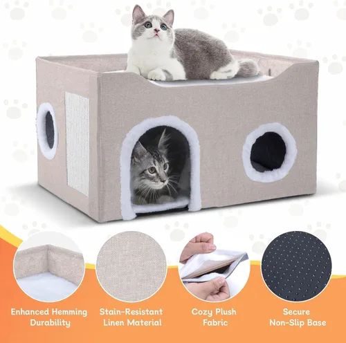 Vista 6 de Casa para gatos de interior – Cueva plegable para gatos y cama cubierta para gatos, escondite acogedor para mascotas pequeñas y gatos grandes