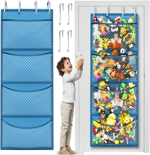 Vista 15 de Honeyera The Original - Almacenamiento de animales de peluche (patentado) – Organizador sobre la puerta para rellenos, juguete de peluche/hamaca