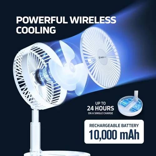 Vista 3 de NEXAIR Ventilador plegable de 8 pulgadas, ventilador portátil oscilante de 4 velocidades de altura ajustable de 14 a 40 pulgadas, ventilador