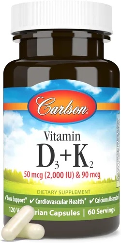 Vista 5 de Carlson Vitamina D3 + K2, 50 mcg (2000 UI), soporte óseo, 120 cápsulas