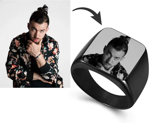 Vista 2 de Jovivi Anillo de acero inoxidable con texto grabado para hombres y mujeres, talla 9-14