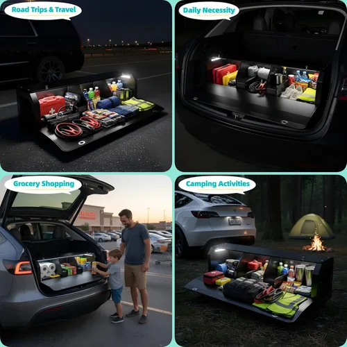 Vista 9 de Organizador de maletero de automóvil con luz LED, organizador de maletero, caja de almacenamiento de cuero plegable, organizadores de automóvil