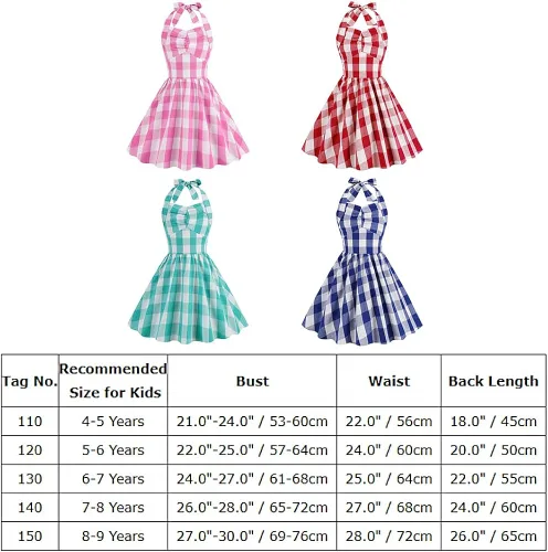 Vista 6 de Vestido vintage para niñas pequeñas, a cuadros, cuello halter, acampanado, vestido retro de cóctel, vestido de noche, disfraces de graduación