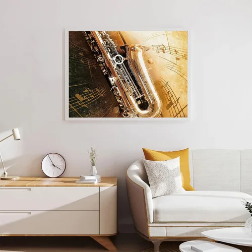 Vista 2 de Saxofón de pintura de diamante 5D con notas musicales en remolino, kits de música por números, pintura de manualidades con arte de diamantes