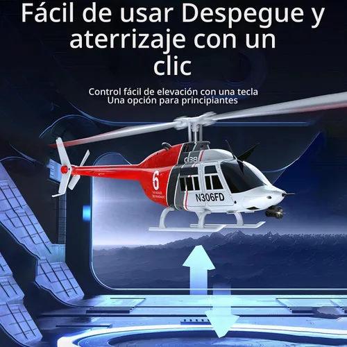 Vista 6 de Helicóptero de control remoto C138, helicóptero Bell206 a escala 1:33, 2.4G, 4 canales, RTF, monohélice libre, posicionamiento de flujo óptico