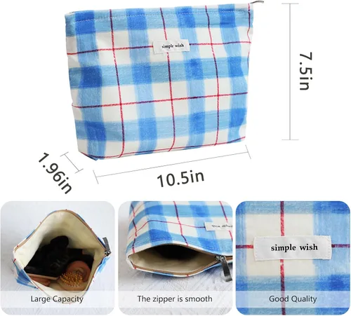 Vista 2 de Wudygirl Bolsa de maquillaje de lona para mujer, organizador estético de maquillaje, bolsa de maquillaje de viaje, bolsa de aseo para bolso, bolsa