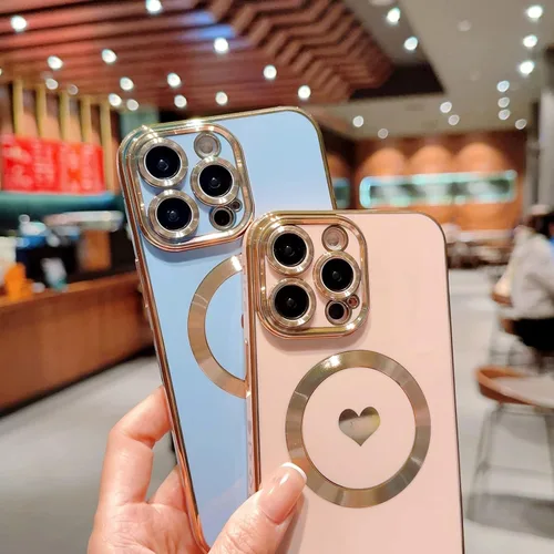 Vista 8 de Funda magnética para iPhone 12 Pro Max, compatible con MagSafe, protector completo de lente de cámara, lujo para mujeres y hombres, lindo corazón