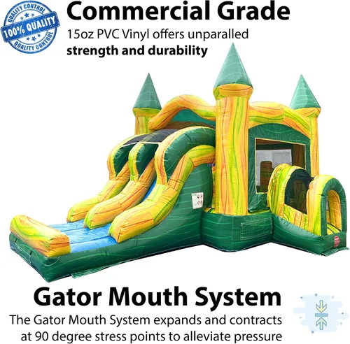 Vista 2 de Casa inflable comercial con tobogán, mármol verde