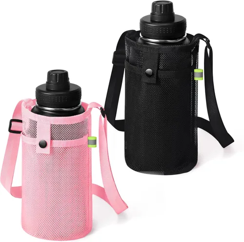 Vista 13 de Bolsa grande para botella de agua con correa, soporte de malla grande para botella de agua, correa para el hombro y bolsillo, soporte ligero