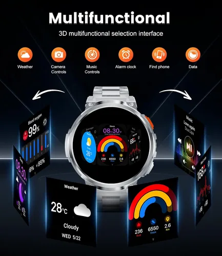Vista 8 de ESFOE Relojes inteligentes de pantalla grande de 1.85 pulgadas para hombre, compatibles con iOS Android, linterna LED, batería grande de 730 mAh