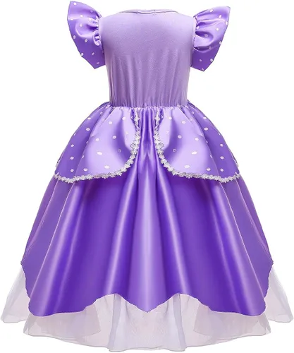 Vista 4 de CinheyU Vestido de cumpleaños de princesa Sofía Rapunzel para niñas, disfraz de Halloween, desfile, Navidad, fiesta de noche, con accesorios
