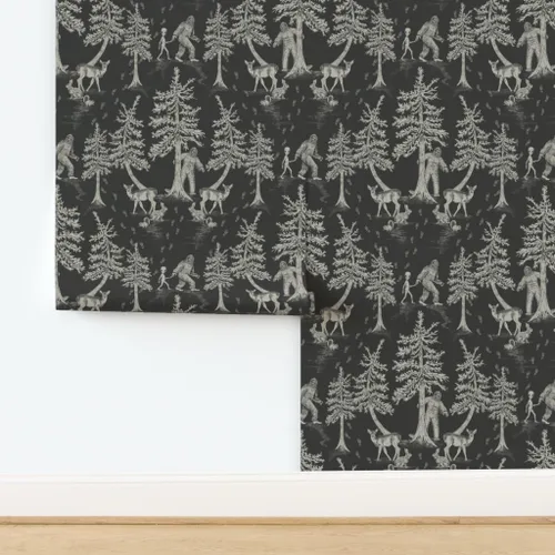 Vista 4 de Sasquatch Cryptids - Papel tapiz extraíble de 12 x 2 pies, color gris carbón, criptozoología, alienígenas, papel pintado prepegado Spoonflower Roll