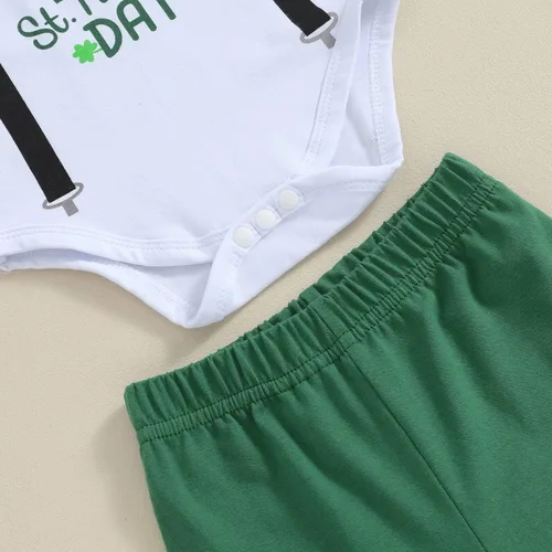 Vista 3 de Bonangber Conjunto de pantalones deportivos para bebé recién nacido, para el día de San Patricio, trébol de la suerte, manga corta, pantalón