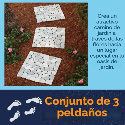 Vista 2 de Bits and Pieces Stepping Stones Pasarela al aire libre de 12 pulgadas de mármol de roca de río, juego de 3 decoraciones de patio, adoquines