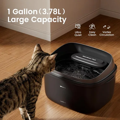 Vista 3 de Gardner Pet Fuente de agua para mascotas de 1 galón, fuente de agua para perros Vortex, fuente automática ultra silenciosa para gatos con filtro
