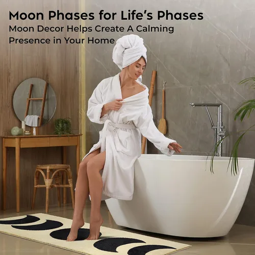 Vista 4 de Alfombra de baño Half Moon de 52.5 x 20.5 pulgadas, antideslizante, absorbente de agua, con diseño bohemio de brujería de fase lunar, color negro