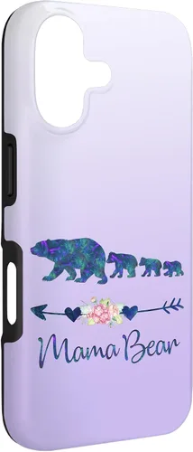Vista 3 de Teal Blue Purple Floral Mama Bear Three Cubs Silver Purple Case for iPhone 17