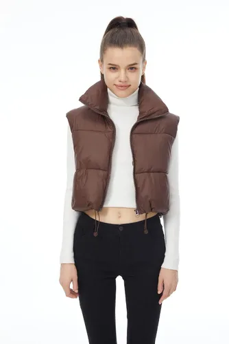 Vista 8 de Chaleco acolchado de invierno para mujer, cuello alto, ligero, sin mangas, chaleco acolchado