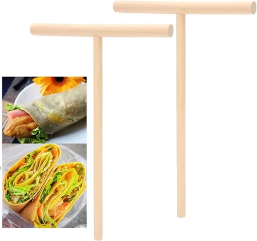 Vista 7 de Fdit Esparcidor de masa en forma de T, 2 espátulas redondas de madera en forma de T, para crepé, para uso en cocina