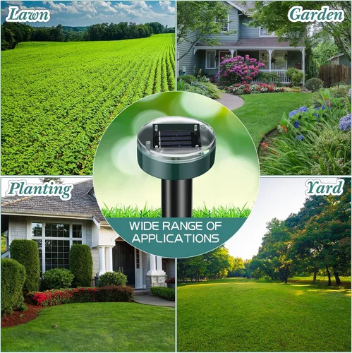 Vista 7 de Repelente solar de topos, repelente ultrasónico de topos, alimentado por energía solar, disuasorio de ondas sonoras para exteriores, para césped