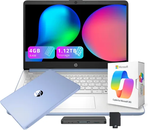 Vista 15 de HP Stream - Laptop HD para estudiantes y negocios de 14 pulgadas con copiloto AI, AMD Athlon 7120, 4 GB de RAM, almacenamiento de 1.12 TB