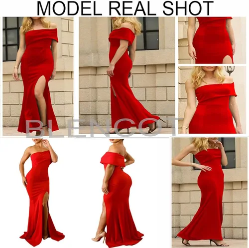 Vista 3 de BLENCOT Vestidos de fiesta con hombros descubiertos para mujer vestido largo de fiesta de una manga con abertura vestido largo de cóctel de noche
