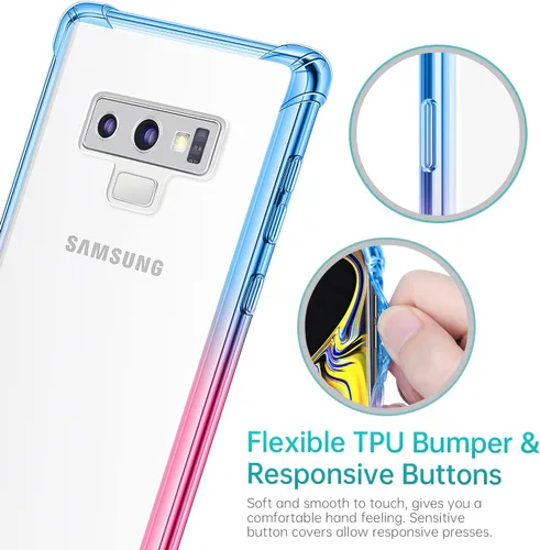 Vista 5 de Funda para Galaxy Note 9, funda transparente con bonito degradado para teléfono, TPU reforzado, parte trasera de policarbonato duro, funda