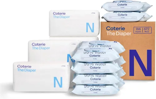 Vista 11 de Coterie Kit de toallitas y pañales para bebés, talla 1 (198 unidades) y pañales para recién nacidos (93 unidades), paquete de 4 (224) toallitas