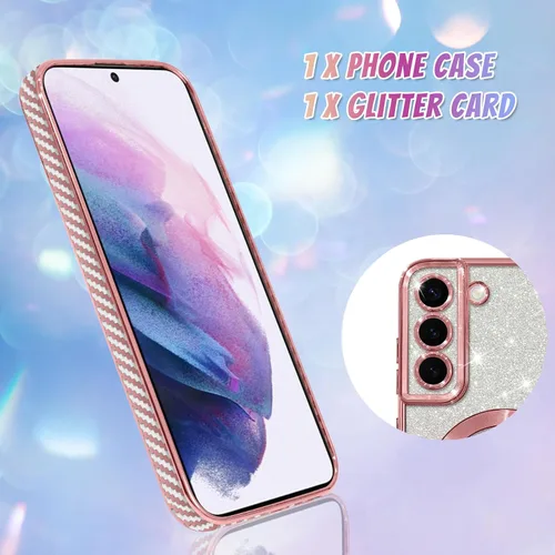 Vista 2 de Bonoma - Funda compatible con Samsung Galaxy S21 Plus, diseño de corazón con purpurina, color rosa Support for MagSafe, Plating Magnetic Case TPU