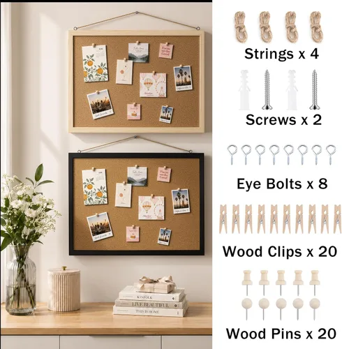 Vista 2 de OWLKELA Tablón de anuncios de 17.7 x 13.3 pulgadas, paquete de 2 tableros de corcho montado en la pared, perfecto para decoración de oficina y Negro