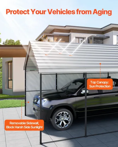 Vista 82 de VEVOR Cobertizo Tienda de Almacenamiento Exterior Portátil Resistente de 6 x 8 x 7 pies, Refugio de Cochera Garaje Impermeable con Puerta Enrollable