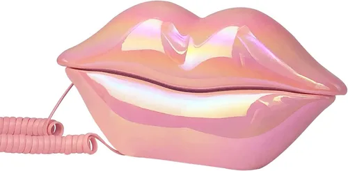 Vista 2 de Teléfono de Labios Rosados, Benotek Juego de Teléfono Fijo con Cable para Casa, Oficina, Hotel, Divertido y Lindo Teléfono de Boca para Fotografía