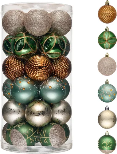 Vista 13 de Valery Madelyn Juego de Adornos Navideños para Árbol de Navidad, 30 Piezas de 5 cm Adornos de Bolas de Navidad Inastillables en Blanco y Oro Oro