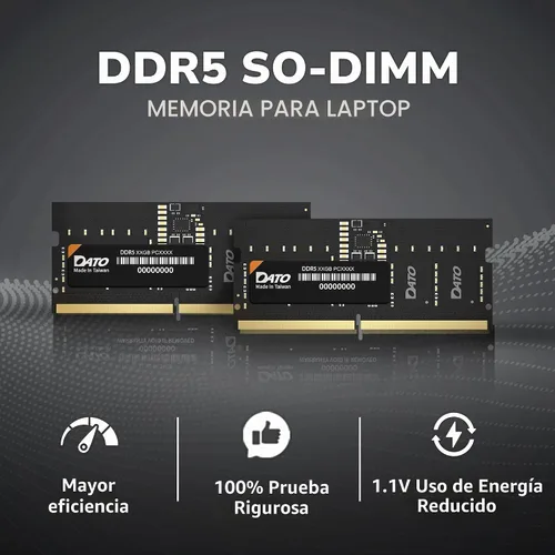 Vista 2 de DATO DDR5 SODIMM 32GB Kit 16GBx2 RAM para Laptop 5600MHz PC5-44800 CL46 1.1V 262-Pin Sin ECC no tamponado dimm, Módulo de memoria para Notebook