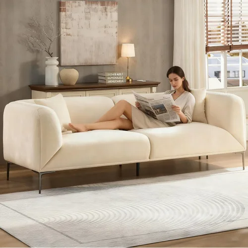 Vista 5 de Sofá moderno de 82 pulgadas con patas de metal, sofá boucle tapizado, sofás de lujo con asiento profundo de 3 plazas, sofá alto y minimalista