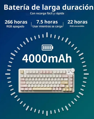 Vista 7 de Aula AU75 Teclado mecánico inalámbrico, teclado para juegos con junta de intercambio en caliente con perilla, BT/2.4G/teclado personalizado