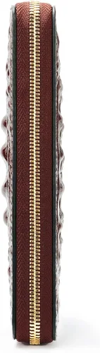 Vista 4 de NIUCUNZH Carteras de cocodrilo para mujer, cartera de cuero con pulsera, diseño elegante, gran capacidad, bloqueo RFID, Marrón