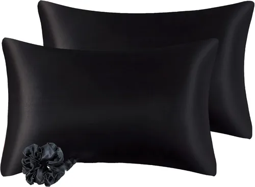 Vista 30 de Juego de 2 fundas de almohada de seda satinada de lujo para cabello y piel, fundas de almohada de satén con cierre de cremallera (estándar