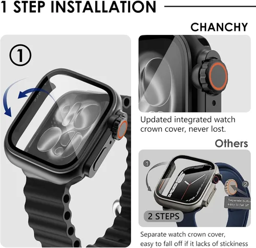 Vista 3 de Ultra Look - FULLIFE 2 en 1 compatible con Apple Watch Series 11/10 de 1.654 pulgadas, protector de pantalla impermeable, frente y trasera