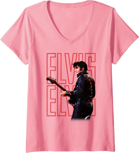 Vista 11 de Camiseta con cuello en V oficial de Elvis Presley 68 Comeback Special para mujer Negro