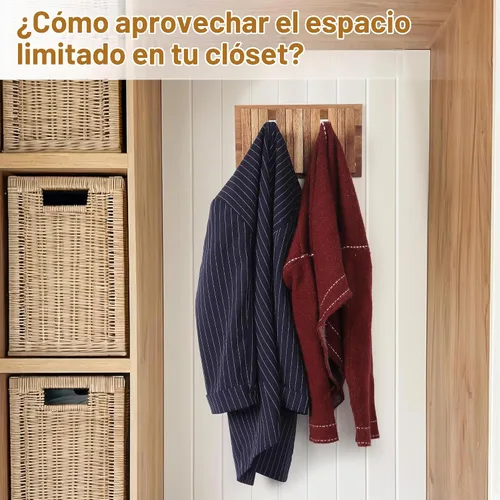 Vista 5 de Pequeño Perchero para Apartamento: 10.4 Pulgadas de Madera Rústica con 6 Ganchos de Pared Montable Retractable para Espacios Estrechos, Entrada