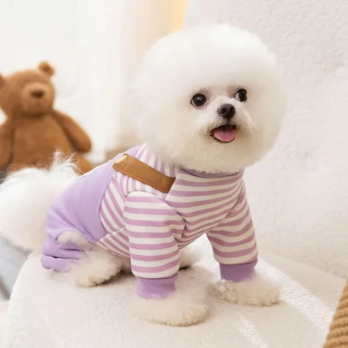 Vista 3 de Overol para perro con diseño de rayas para mascotas, overol para perros pequeños, pantalones de otoño e invierno para perros